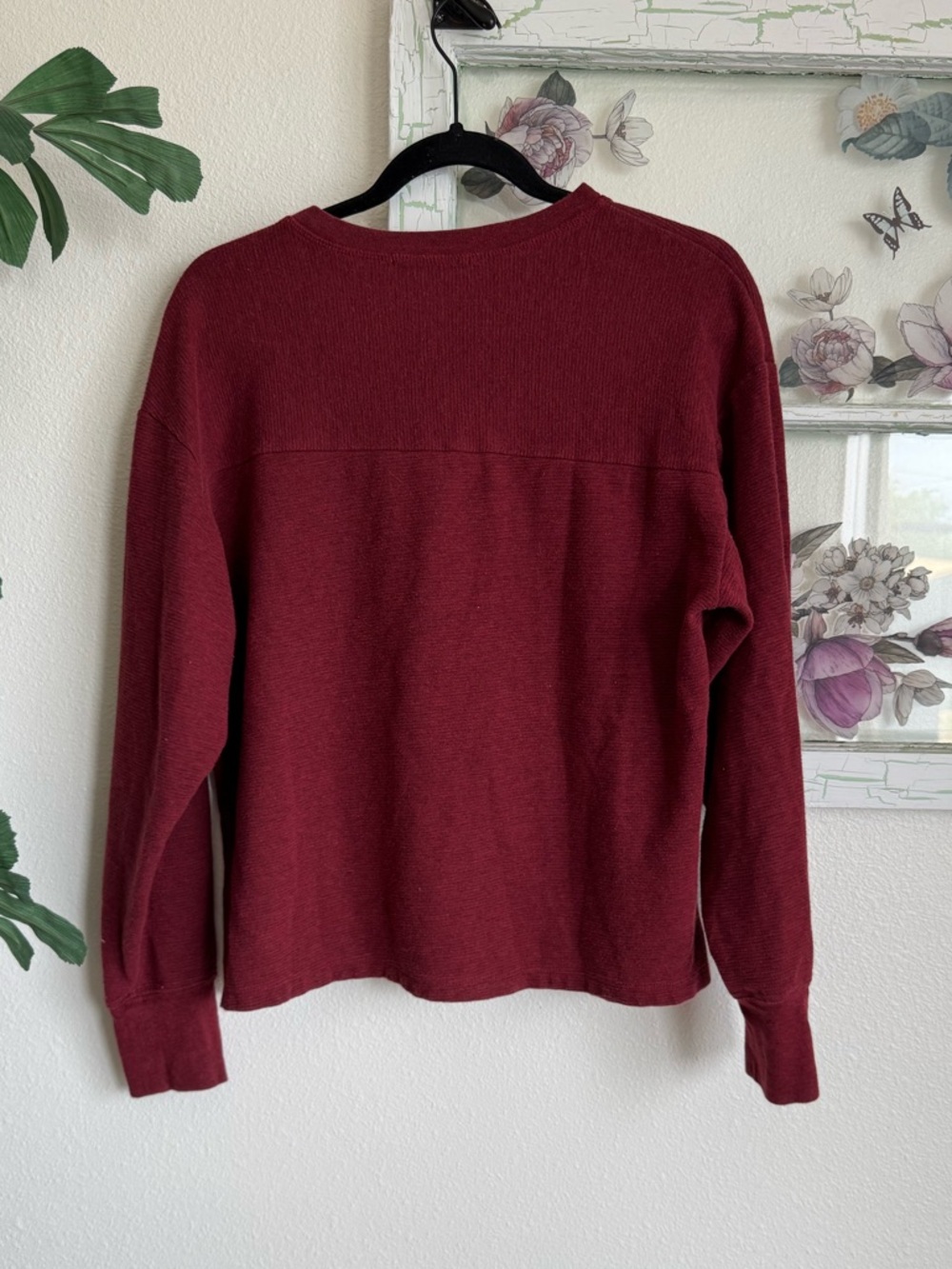 Vans Unisex Burgundy Long-Sleeve Henley Sweatshirt Size L - Picture 5 of 5